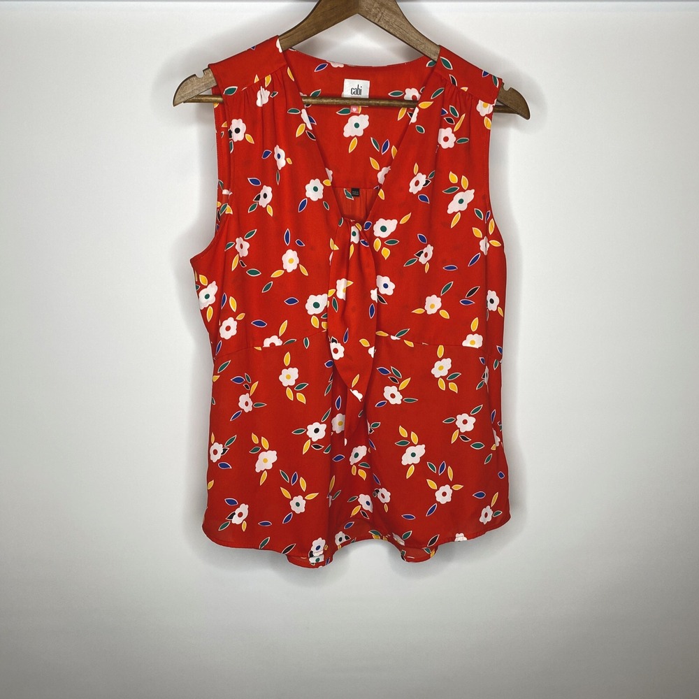 CAbi Tied Up Red Floral Sleeveless Tank Top Blouse Small Style 5734‎